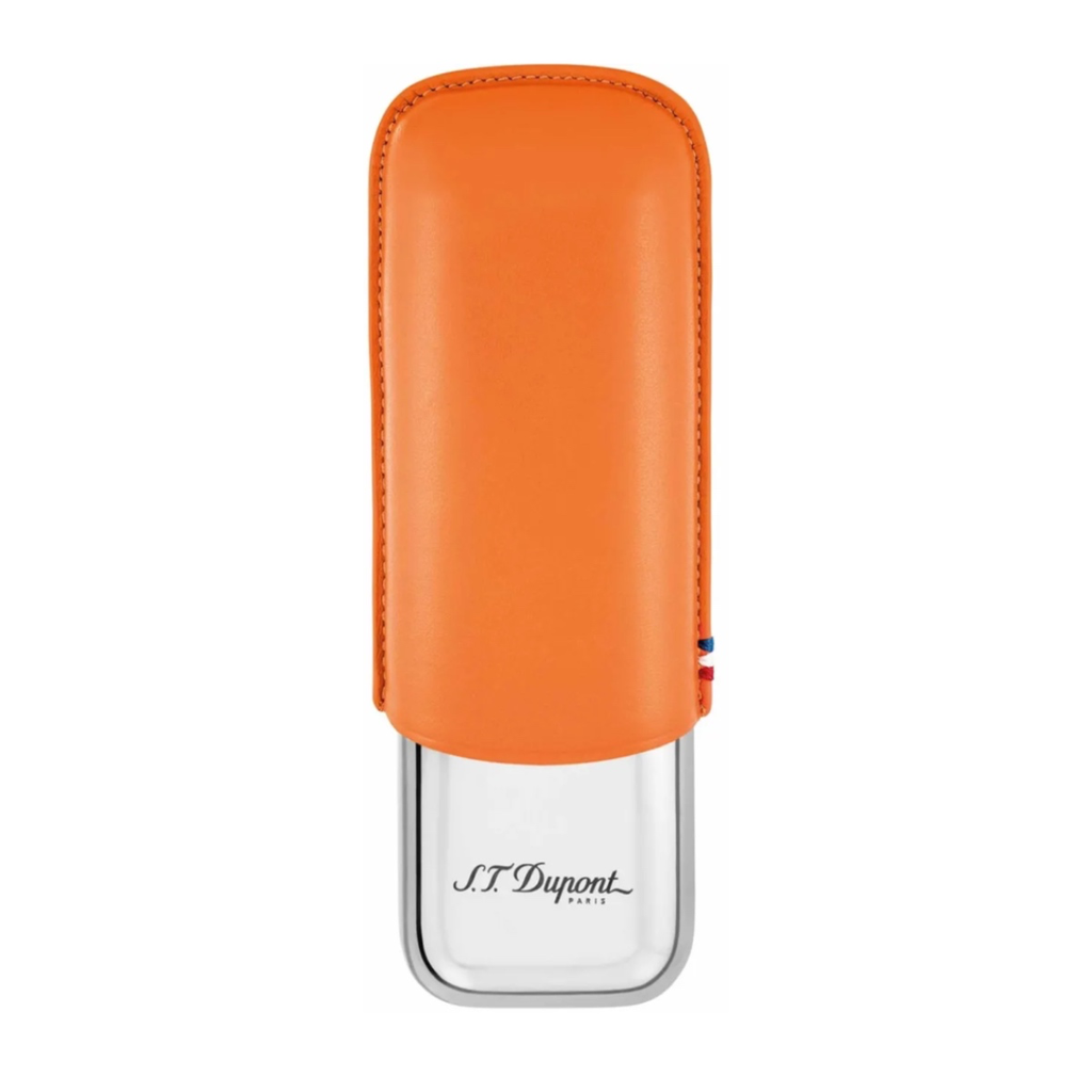 ST Dupont Etui 2 Cigares Orange Gr/chrome